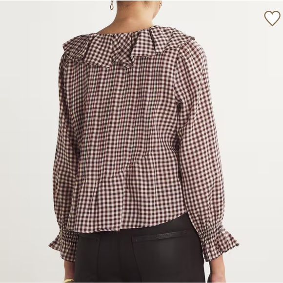 Doen Brown and White Gingham Ruffle Blouse - Picture 3 of 6